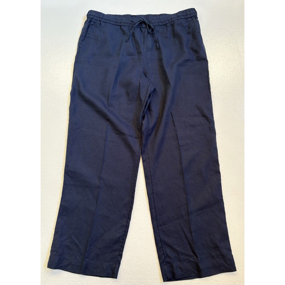Ladies Charter Club Luxury Navy 100% Linen Wide Leg Drawstring Pants Size XL